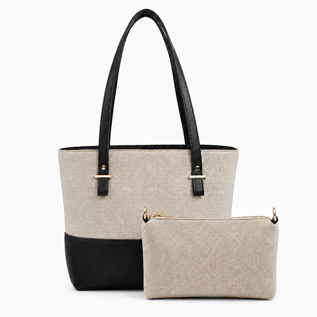 Canvas Classic Combo Tote set of 2 Beige & Black