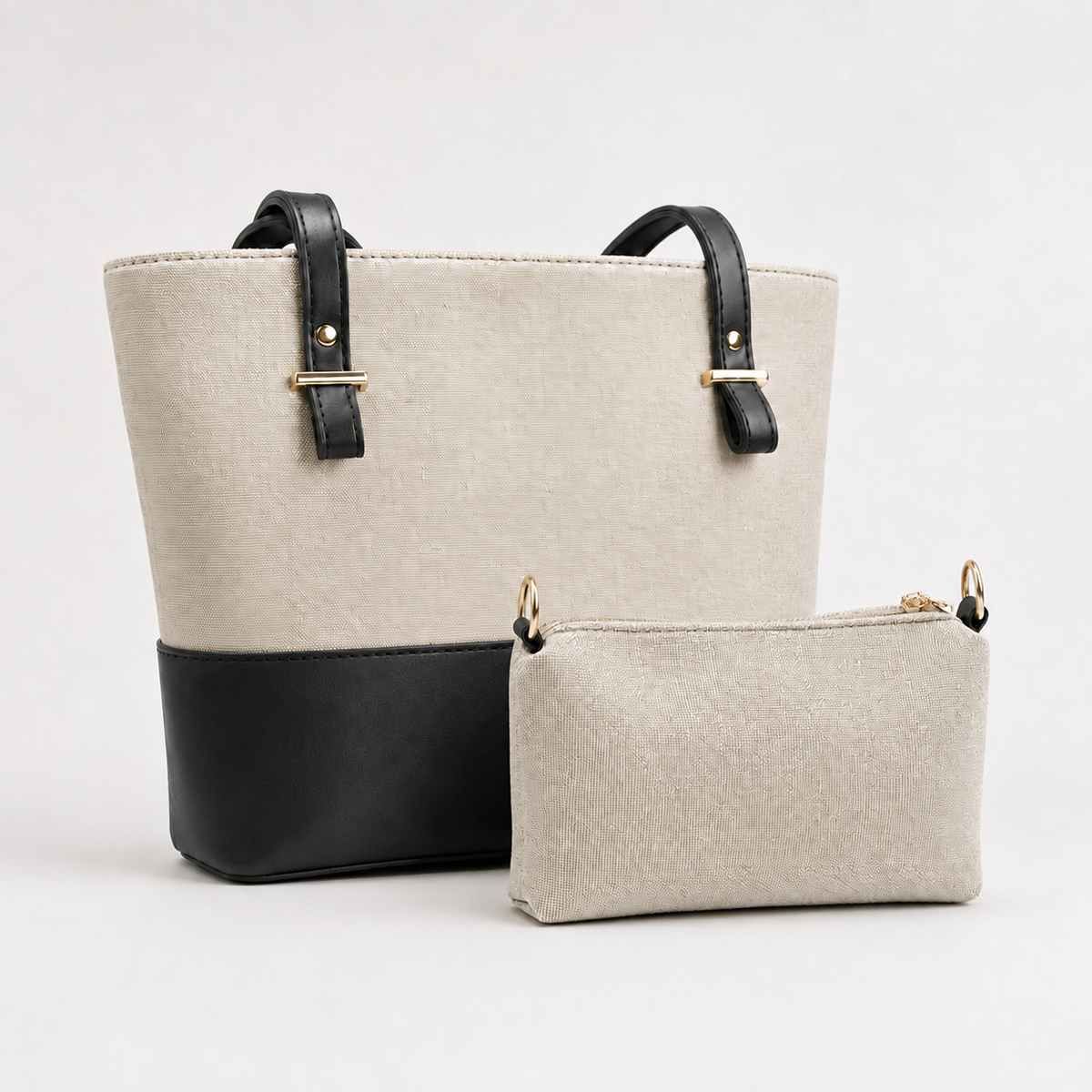 Canvas Classic Combo Tote set of 2 Beige & Black