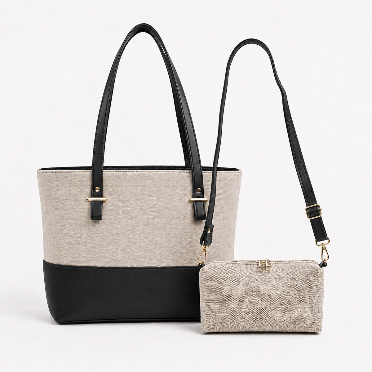 Canvas Classic Combo Tote set of 2 Beige & Black